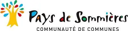 Logo de la Communauté de Communes du Pays de Sommières, présentant un arbre jaune stylisé avec des feuilles colorées et le texte "Pays de Sommières Communauté de Communes" en noir.