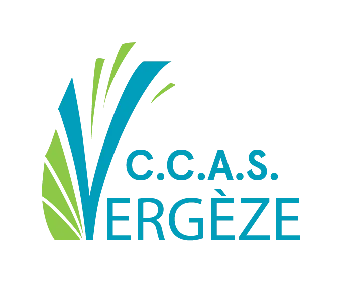 Logo du C.C.A.S. Vergèze, présentant des formes stylisées vertes et bleues et le texte "C.C.A.S. Vergèze" en bleu sur fond transparent.